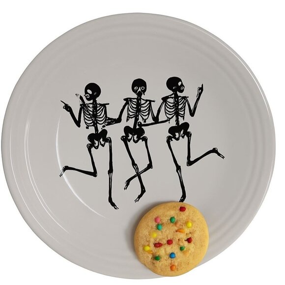 Fiestaware Fiesta Trio Skeletons Ceramic 9" Luncheon Plate Classic Rim White - Picture 1 of 16